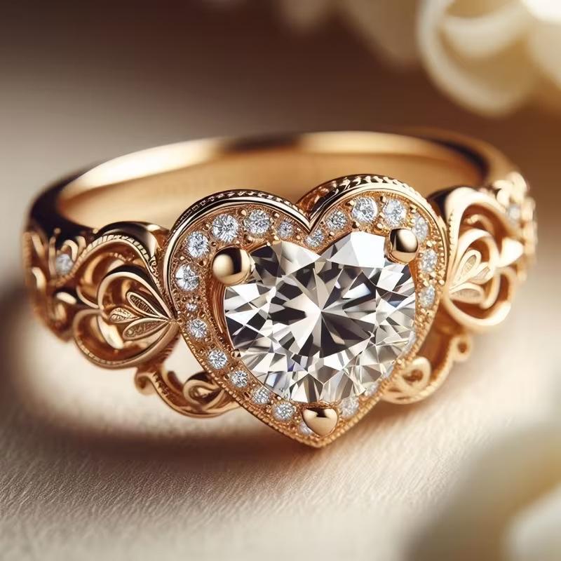 New Love-shaped Zirconium Hollow Pattern Zircon Ring Engagement Promise Ring Female Birthday Gift