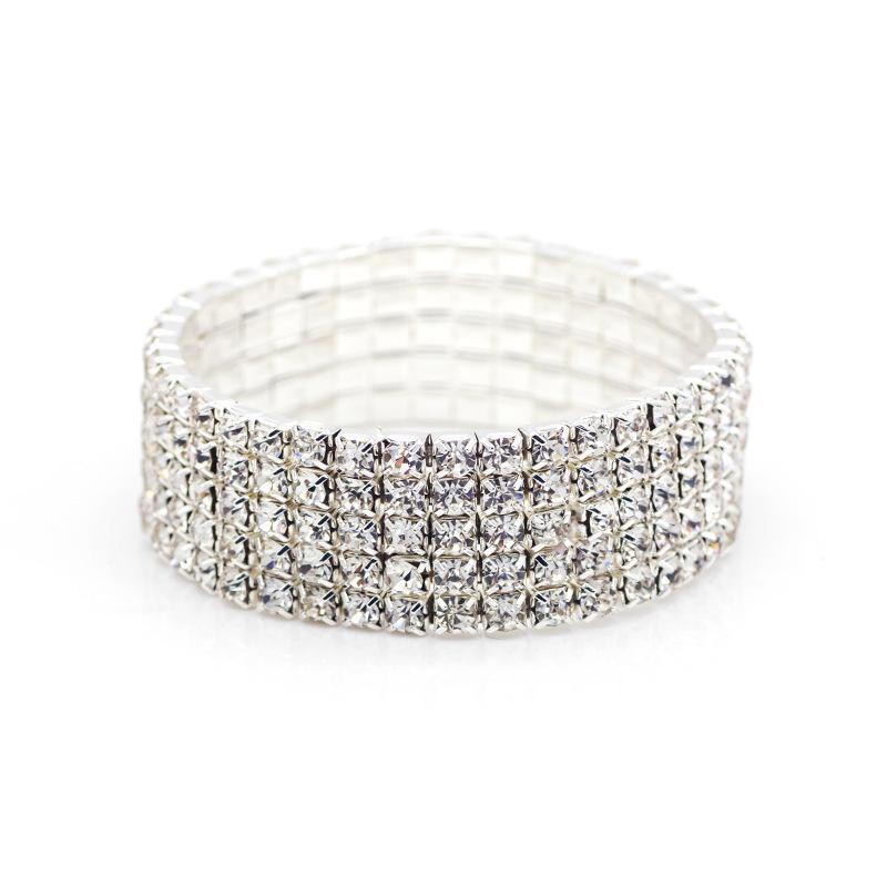 Exaggerated Multi-row Shiny Diamond Elastic Bracelet for Women