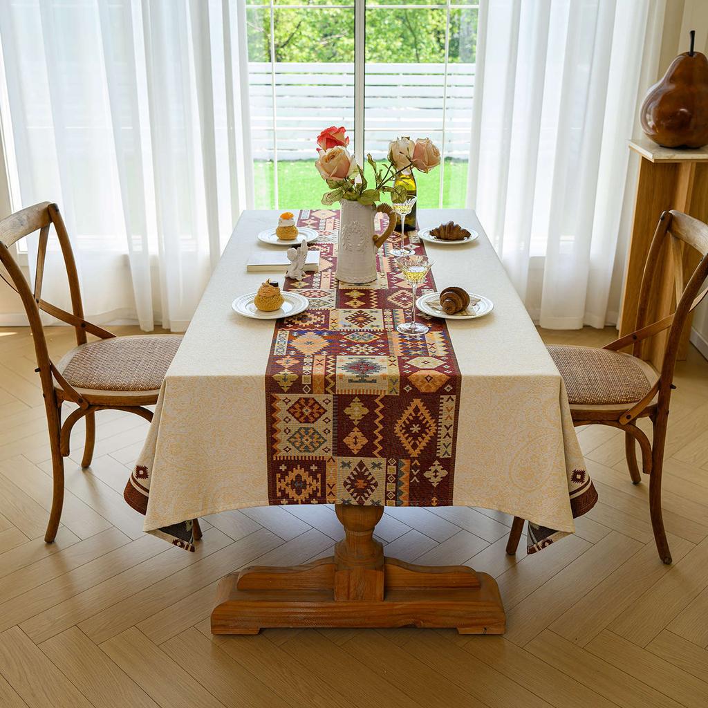 Thick Cotton Linen Jacquard Tablecloth American Country Vintage Rectangular Dining Table Cover Premium Yarn Dyed Tablecloth