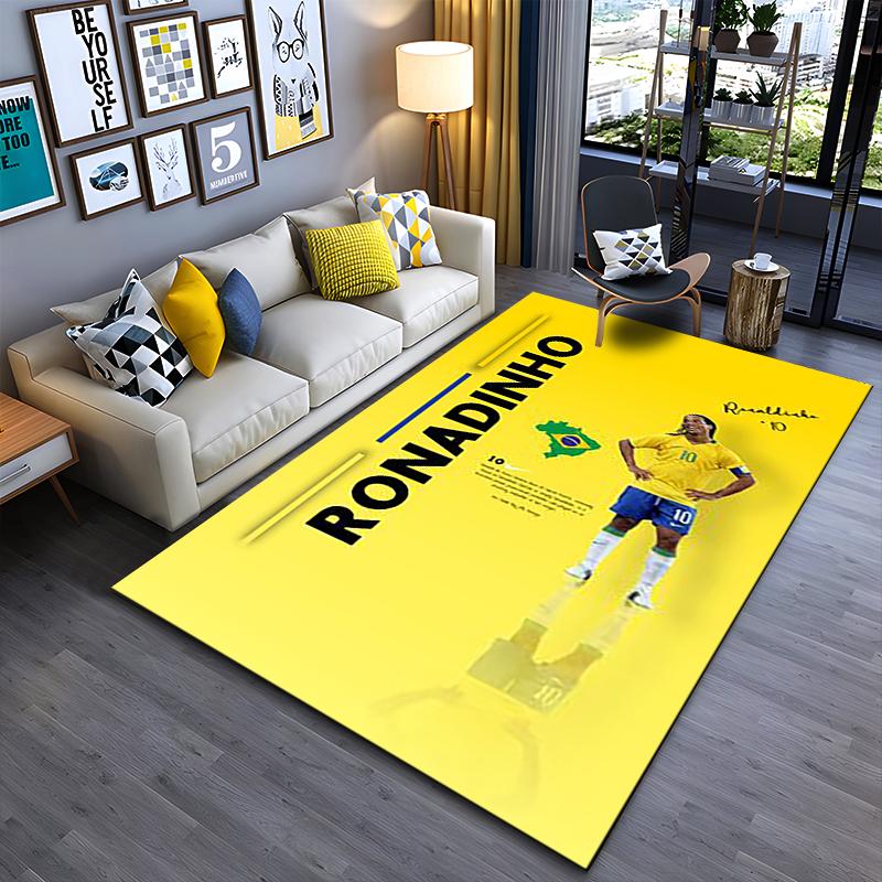 Sports Area Rug, Ronaldinho Brazil 10 Yellow Vertical Poster, Fan Cave Decor, Non-Slip Mat