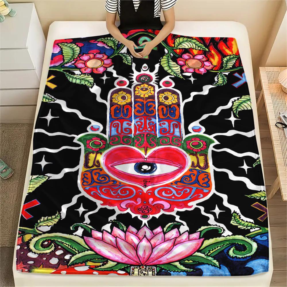 1Pc Jewish Hamsa Print Flannel Blanket, High Quality Comfortable for All Seasons, Home Decor, Warmth and Comfort, Perfect for Christmas Gifts