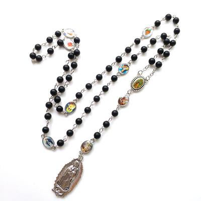 Collier Rosaire Cristal Noir Long Pendentif Croix pour Hommes Femmes Collier Rosaire Pendentif Jésus Colliers pour Hommes Femmes Bijoux Décoration Murale Collier