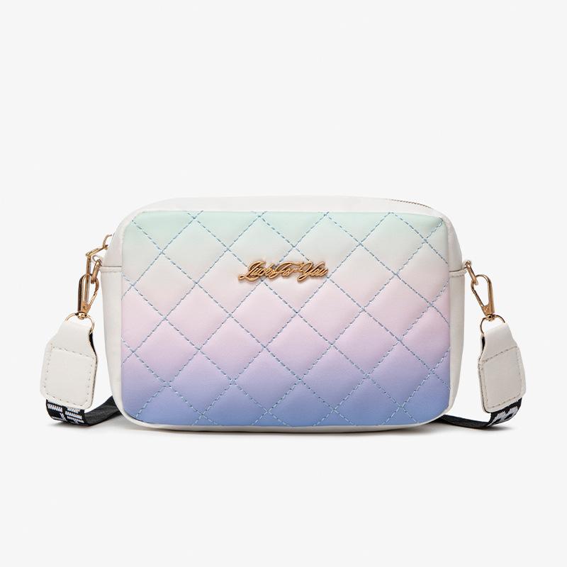 

Осень и зима новый продукт темперамент сладкий градиентный цвет сочетание наплечная сумка классическая вышивка ромб маленькая квадратная сумка широкая фиолетовый