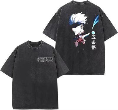 Gojo Satoru T Shirt Jujutsu Kaisen Men Vintage Acid Wash Cursed Technique Graphic Streetwear Comfortable Cotton Harajuku Tees