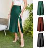 High Waist Satin Solid Color Split Long Bustier Skirt