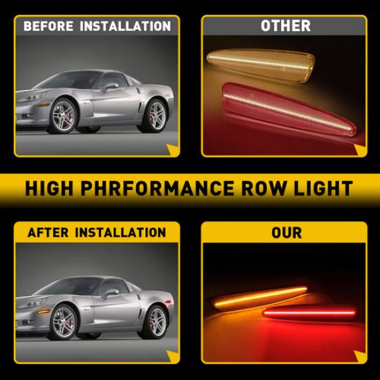 For 05-13 C6 Corvette Front Chevy & 4Pcs Rear LED Smoked Side Marker Lights Set
