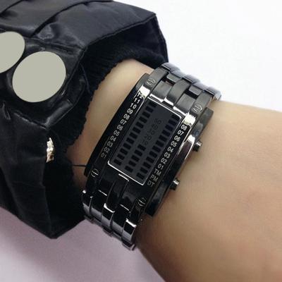 Montre de Couple de Luxe Acier Bleu Affichage Électronique LED Lumineux Montre de Sport