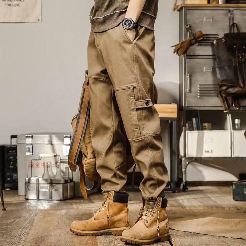 American retro heavy tooling pants men's spring and autumn loose straight casual trousers wide-leg tied Harlan pants men