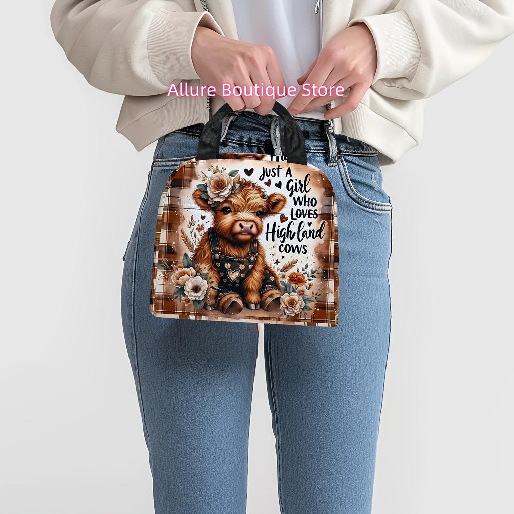 Insulated Highland Cow Print Lunch Bag with Ice Pack Compatible - Cute Scottish Cow Tote For,, & Picnics - Bag (Non-Food Contact