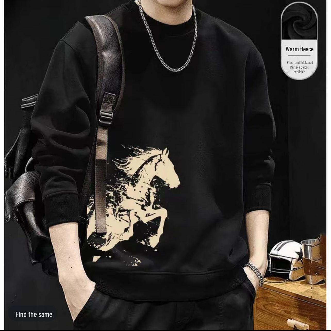 

2026 Year of the Horse Red Hoodie for Men & Women - Trendy Autumn/Winter Fashion with Creative Horse Print 4XL чорний