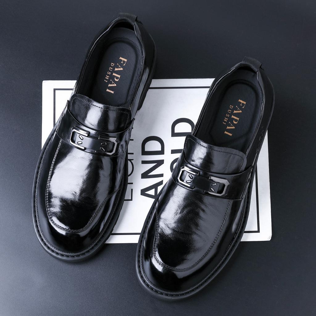 Autumn New Wenzhou Leather Shoes Men's Genuine Leather One-pedal Loafers Business Casual Black Men's Big Head Foot Cover Comfortable