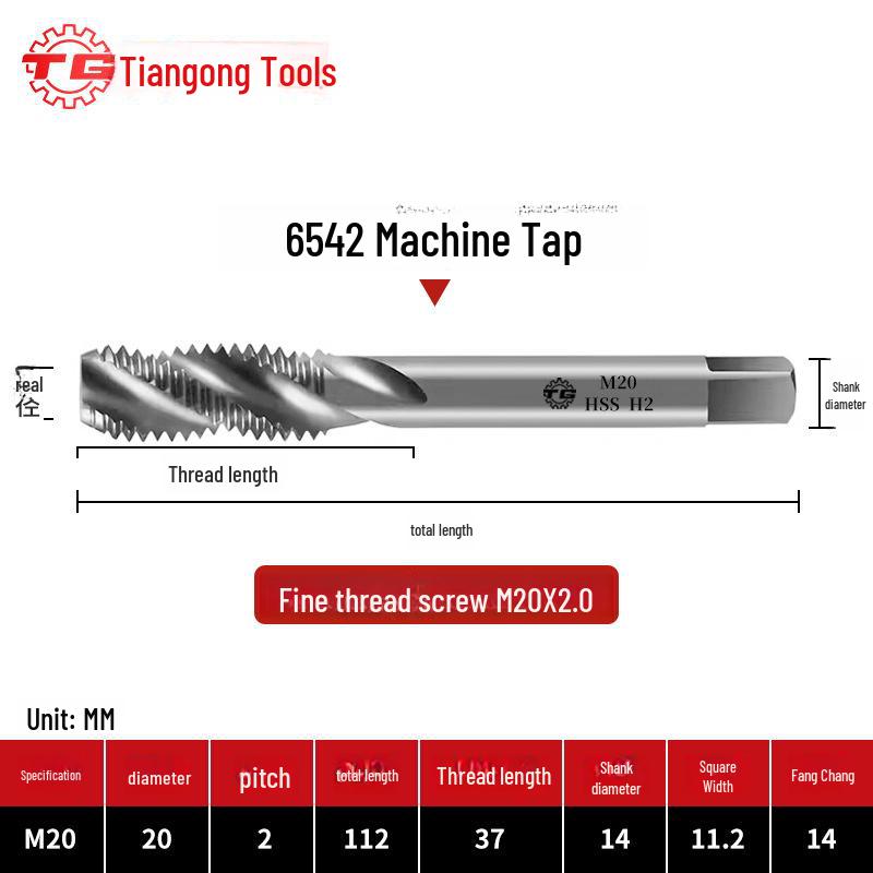 Tiangong Spiral Tap for Fine Thread Tapping (M2-M6) In Iron, Aluminum, Copper, Steel, and Stainless Steel.