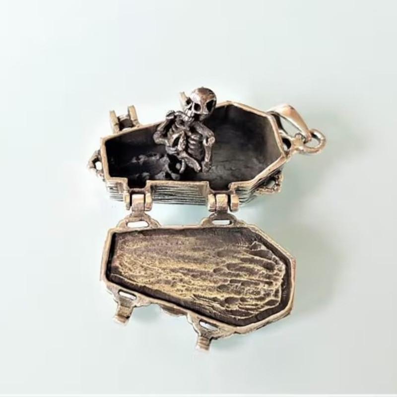 Dark Cross Skull Coffin Necklace With Open Design Pendant For Events Halloween