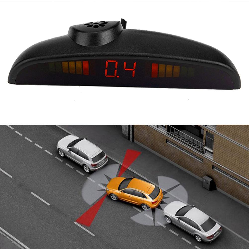 Car English Voice Broa ast Reverse Backup Parking Detector System with 4 Radar Sensor Black