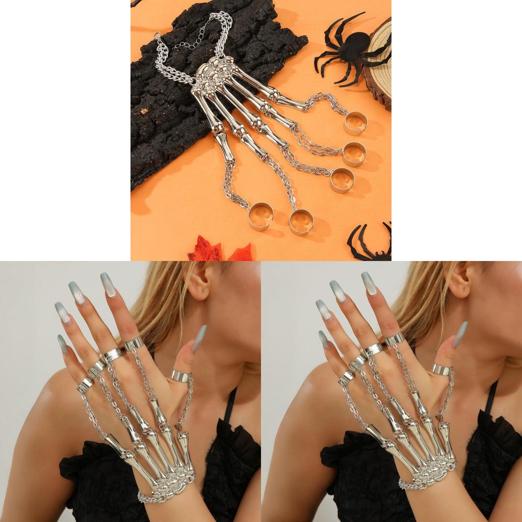 Dark Style Gothic Skeleton Finger Bracelet With Electroplated Alloy For Women Gift