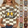 Damen Casual Hemd mit Dreiviertelärm und Rundhalsausschnitt Bierfest Oktoberfest Grafikdruck Leicht Bequeme Passform