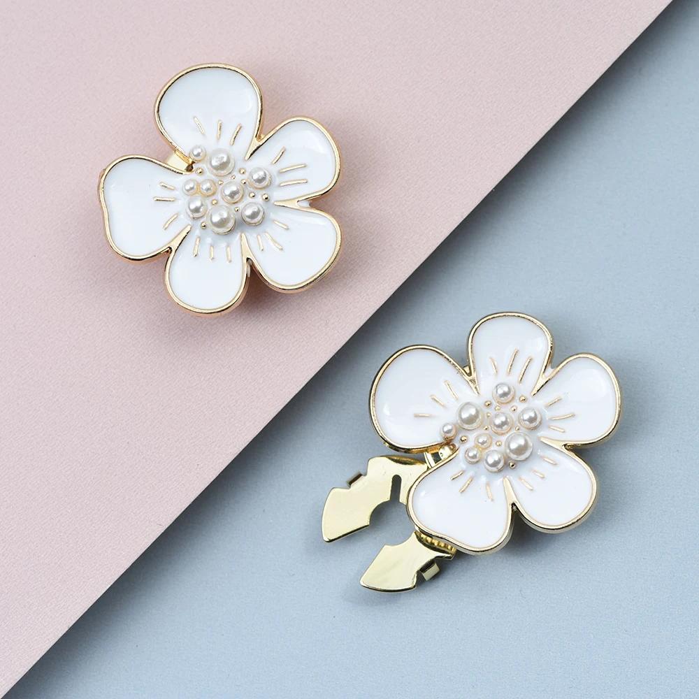 2Pcs Women Shirt Button Cover Cufflinks Cute Peach Blossom Buttons Faux Pearl Sleeve Button Women Fashion  Jewelry Decoration