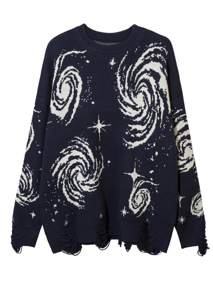 Europäische und amerikanische Herbst- und Winterpullover Y2k-Vintage-Pullover mit plissiertem Spiraldruck und lockeren Löchern