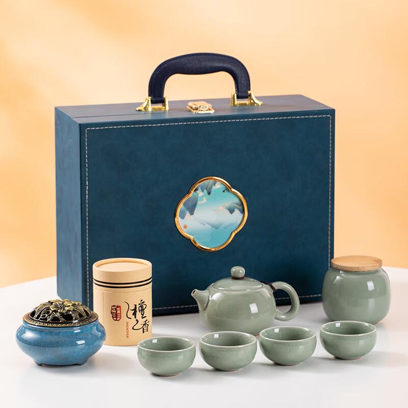 Zhuijia Blue Ceramic Tea Set (1 Pot, 4 Cups)
