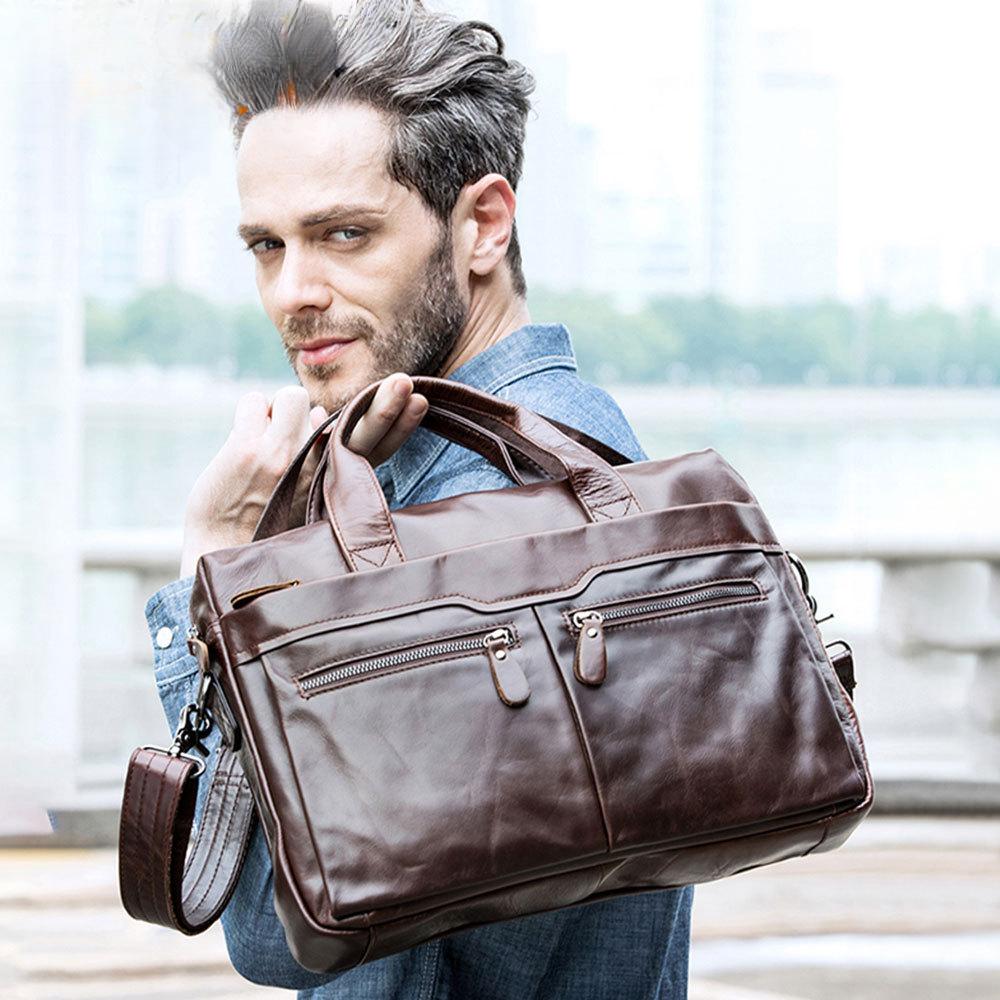 Men's Business Bag Shoulder Bag Genuine Leather Handheld Briefcase Business Men's Bag Cowhide Shoulder Crossbody Bag