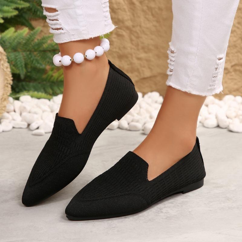 

Pointed-toe Casual Breathable Single Shoes, Plus-size Women s Shoes, Flat Soft-soled Knitted Shoes 36 чёрный
