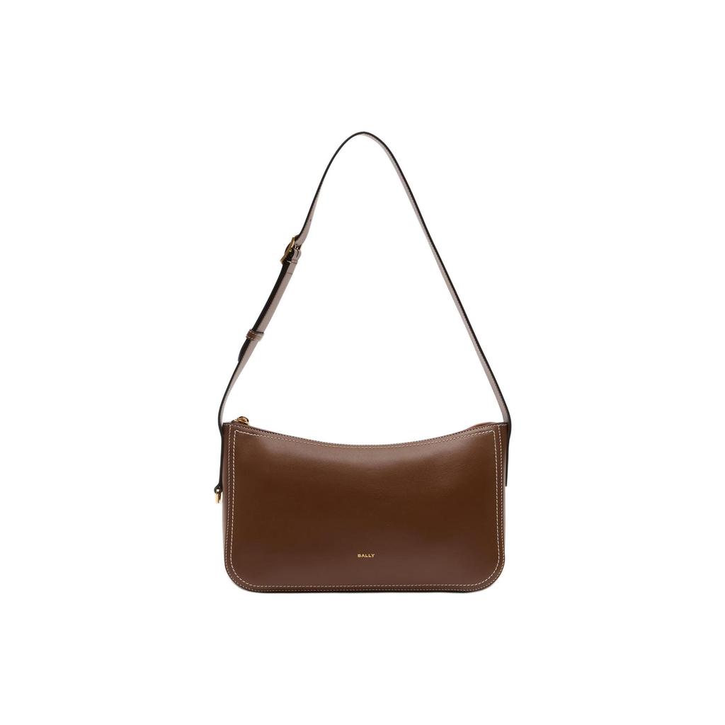 Bally Logo Gold Foil Leather Shoulder Bag Women Shoulder Bag Brown 6312069