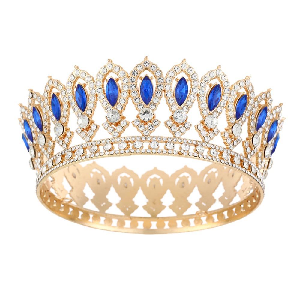 Round Princess Queen Tiara European Crystal Full Crown Metal Bridal Wedding Crowns  Birthday Party