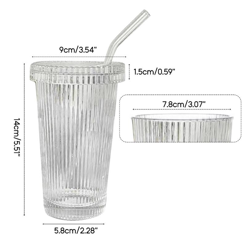 Coffee Mugs Milk Cup Glass Material Striped Glass Cup with Straw Drinking Cup Juice Cup Glass Material for Any Occasion