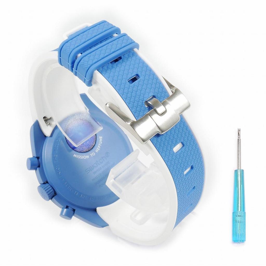 Swatch X OMEGA Exclusive Rubber Strap with Clicker Feature (Blue & White/Neptune)