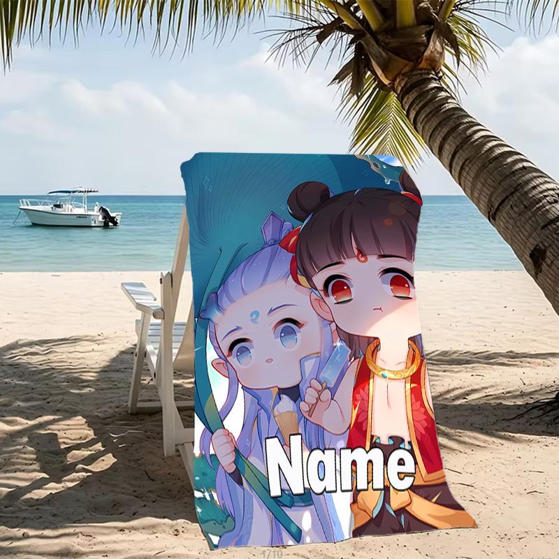 Customizable personalized beach towels Nezha Conquers the Dragon King themed designs.Suitable for the beach, yoga, sports;ideal as beach accessories