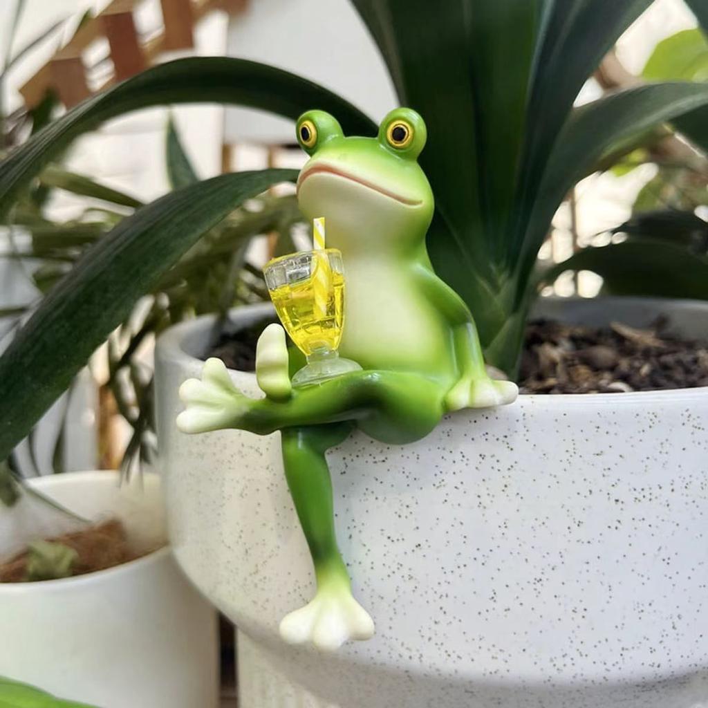 Miniatyr Frosk Figur Plantepynt Resin Blomsterpotteklem Hagedekor Froskestatue for Plantekasse Blomsterpottekant