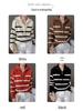 Korean Style Color Block Striped Cashmere Sweater with Half-Zip and Turn-Down Collar for Women