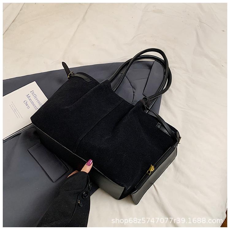 Suede Nubuck Tote Bag Large Capacity Commuter Shopping Bag Premium Mother-in-law Bag Maillard Vintage Shoulder Underarm Bag