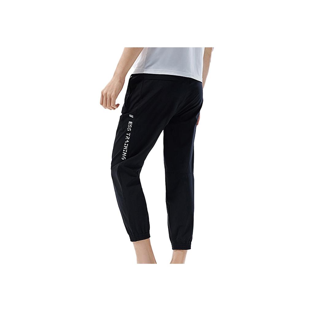 Li Ning Breathable Letter Print Cuffed Sports Nine-Point Pants Men bottoms Black AYKQ191-1