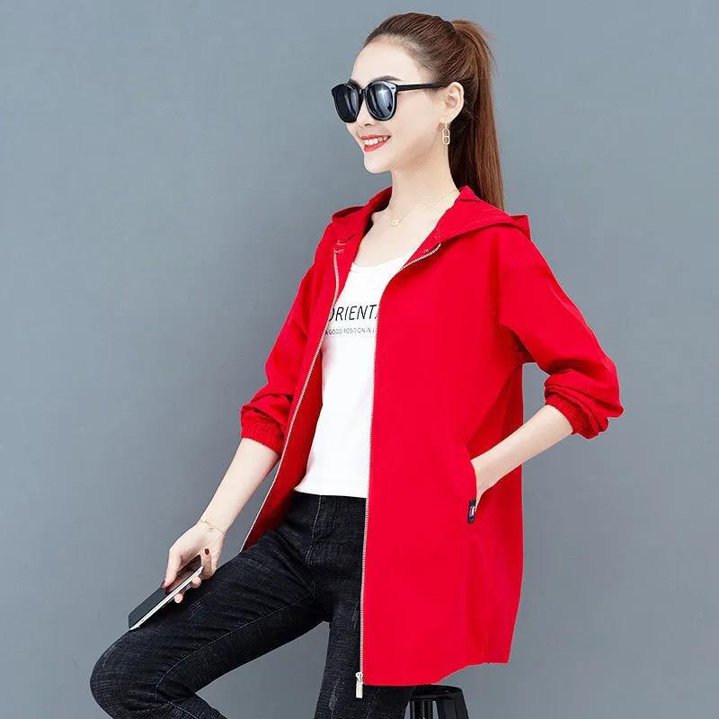 WTEMPO Hooded Windbreaker Women's Mid-length Coats Spring Sunscreen Clothing Female Korean Loose Large Size Baseball Uniforms