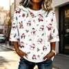 Women's Casual 3/4 Sleeve Hooded Christmas T-Shirt for Holiday Parties and Everyday Wear
