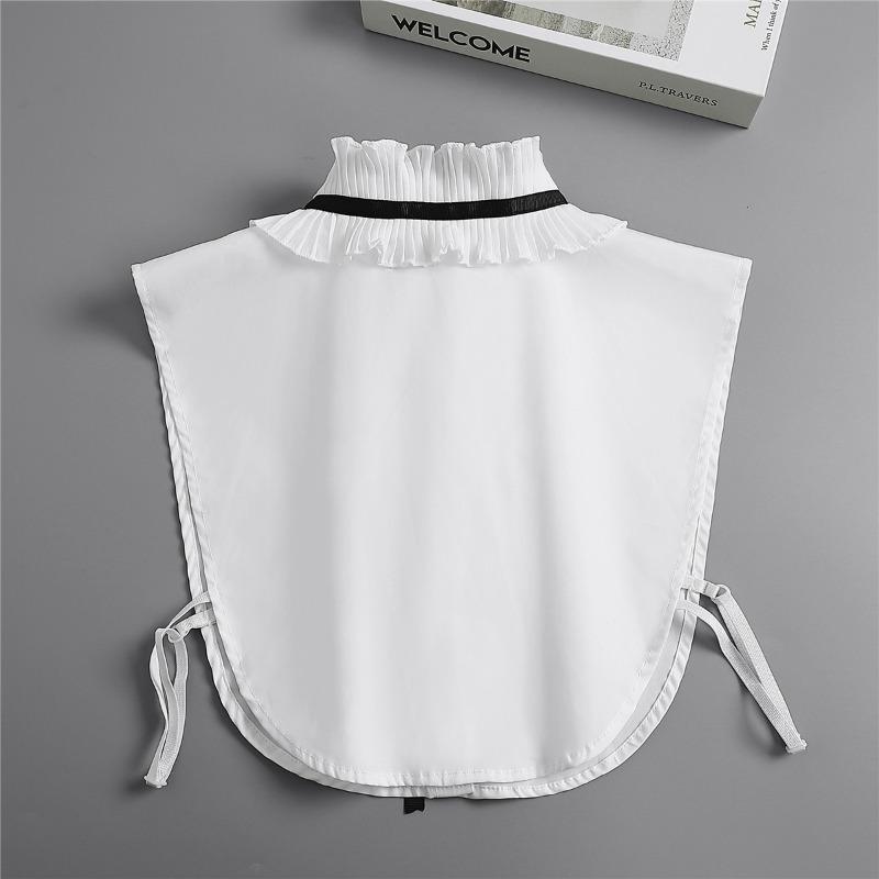 Women Lace Pleated Stand-up Collar Bow Tie Shirt Fake False Collar Accessory Ladies Neckwear Half Shirt Detachable Collar