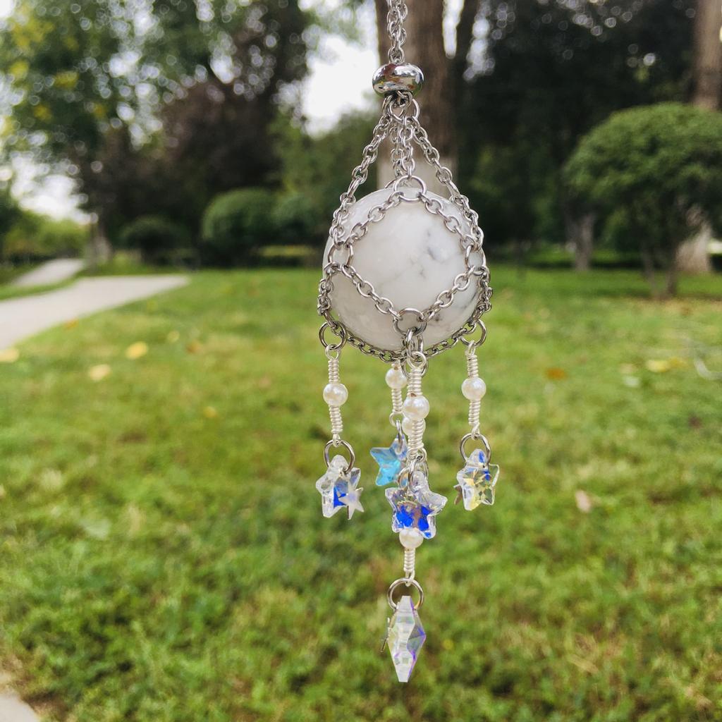 Colorful Natural DIY Crystal Car Hanging Ornament Catcher Decorations With Moon Star Pendant Jewelry