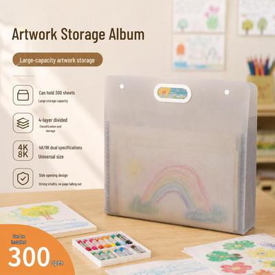 Large Sketchbook Storage Album: 4K8K Artwork Handbag with Transparent Layered Design for Students