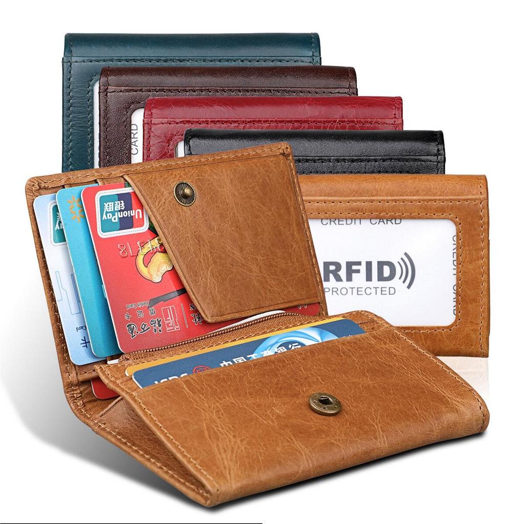 High Quality Mens and Womens Leather Zipper Coin Purse ID Card Holder Anti-magnetic RFID Anti-theft Credit Card Pouches Small Wallet
