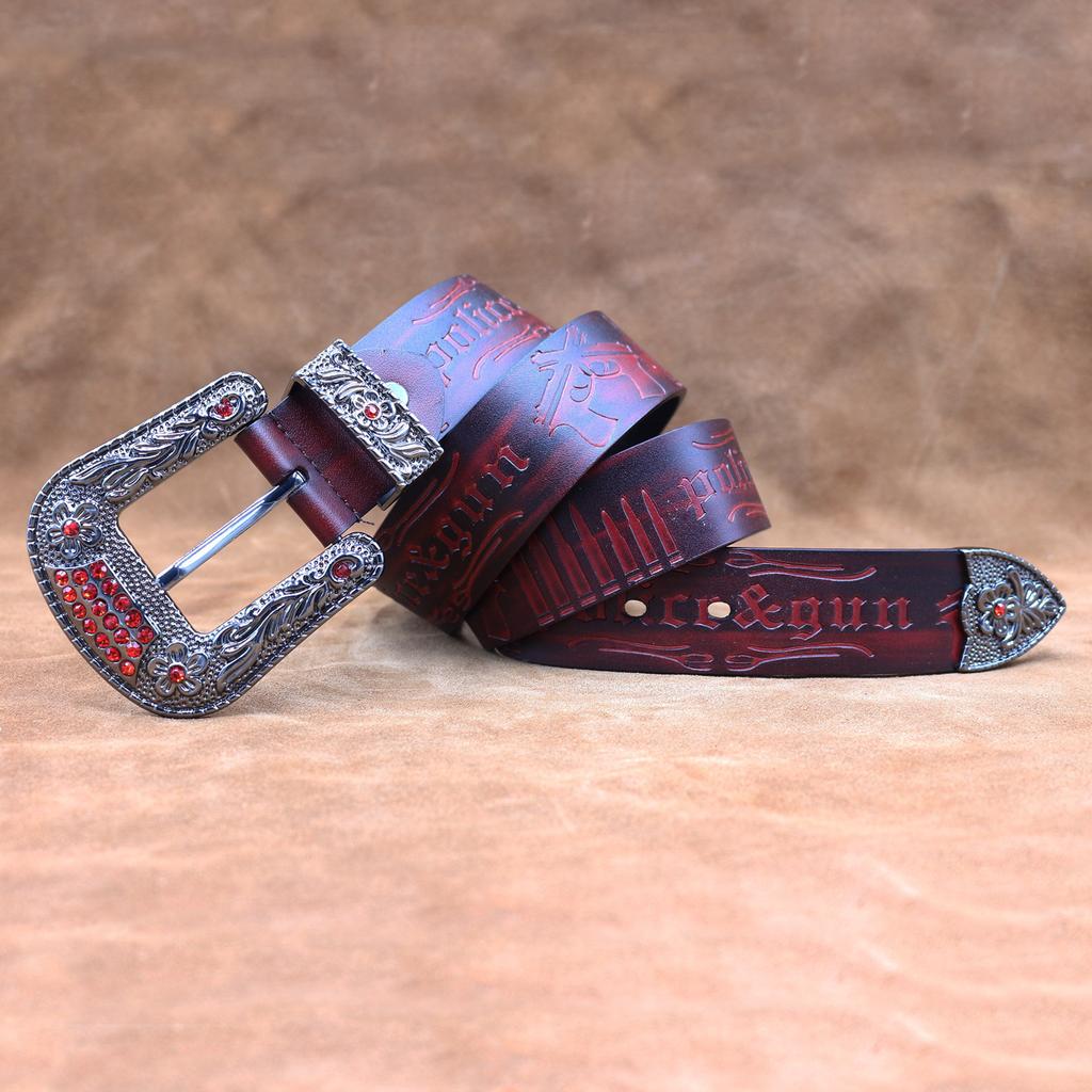 Belt Men'S Leather Embossed Retro Western Pure Cowhide Versatile Soft Belt Casual Jeans Belt