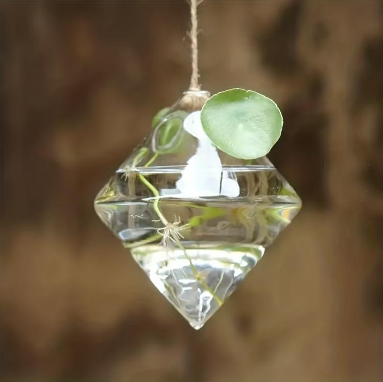 3pcs Hanging Glass Hydroponic Planter Geometric Shape Water Plant Vases Home Decor Indoor Outdoor Hanging Plant Container Garden
