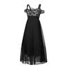 Abito lungo da donna con maxi camicetta da sera in pizzo floreale con spalle scoperte e taglie forti