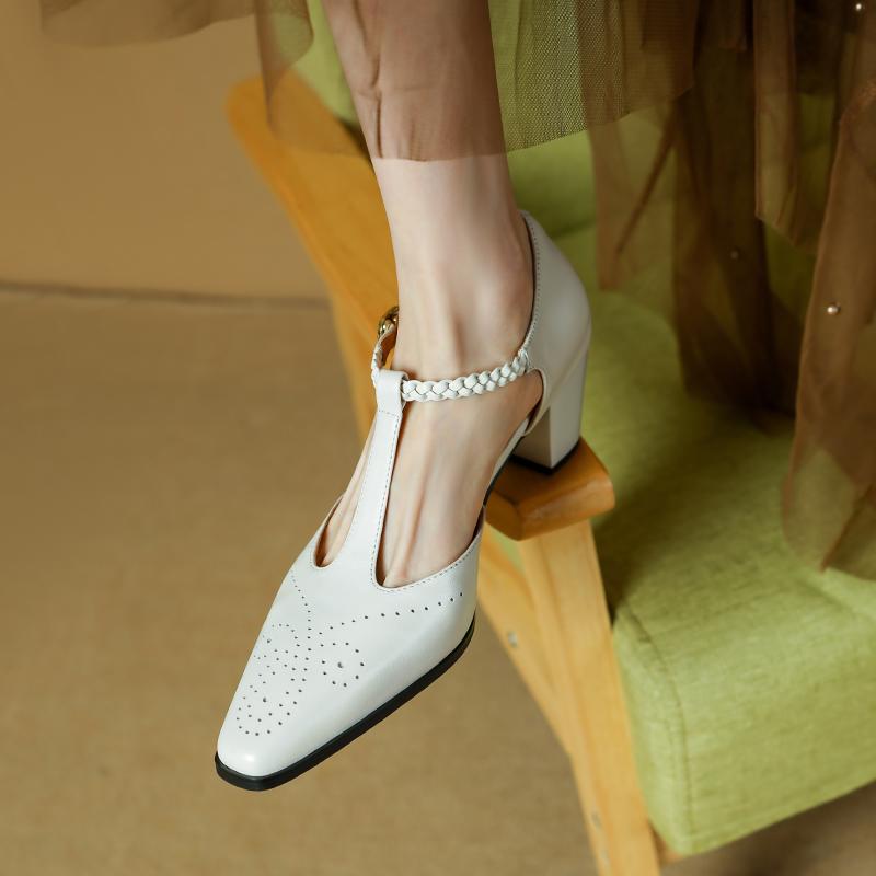 Fashion 2025 Summer Women Sandals Genuine Leather Sexy Pointed Toe T Strap Party Shoes High Heel Summer Pumps Hollow Shoes Woman 34-40