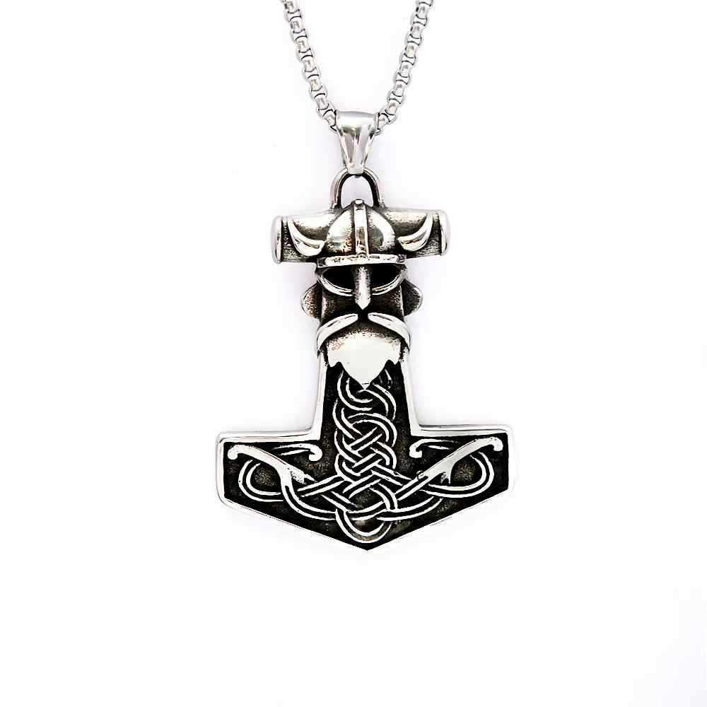 Nordic Viking Thor's Hammer Pendant Necklace - Stainless Steel & Titanium