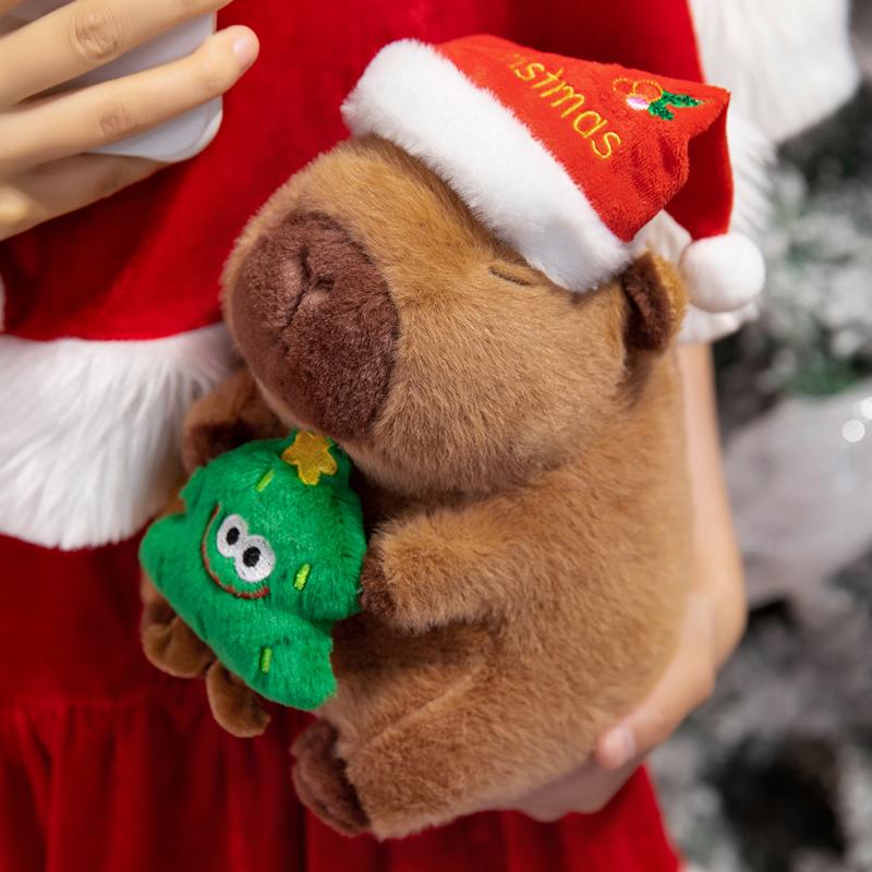 1Pc 20/25CM Kawaii Christmas Capybara Plush Toys Cartoon Capibara Dolls Wears Xmas Hat Holding Gingerbread Man Nice Christmas Gift
