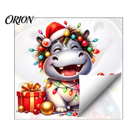 Hippo Wall Decals for Christmas Cartoon Decal, Cute Sticker with Colorful Lights & Versatile Cuttable Window Xmas Balls, Waterproof Mural Bedroom