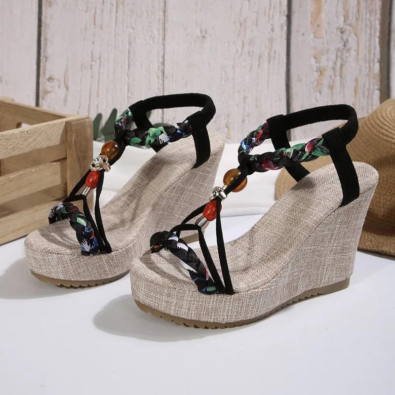 New European and American Style Fashionable Round Toe Open Toe One-line Set with Women's Large-size Fashionable Wedge Sandals