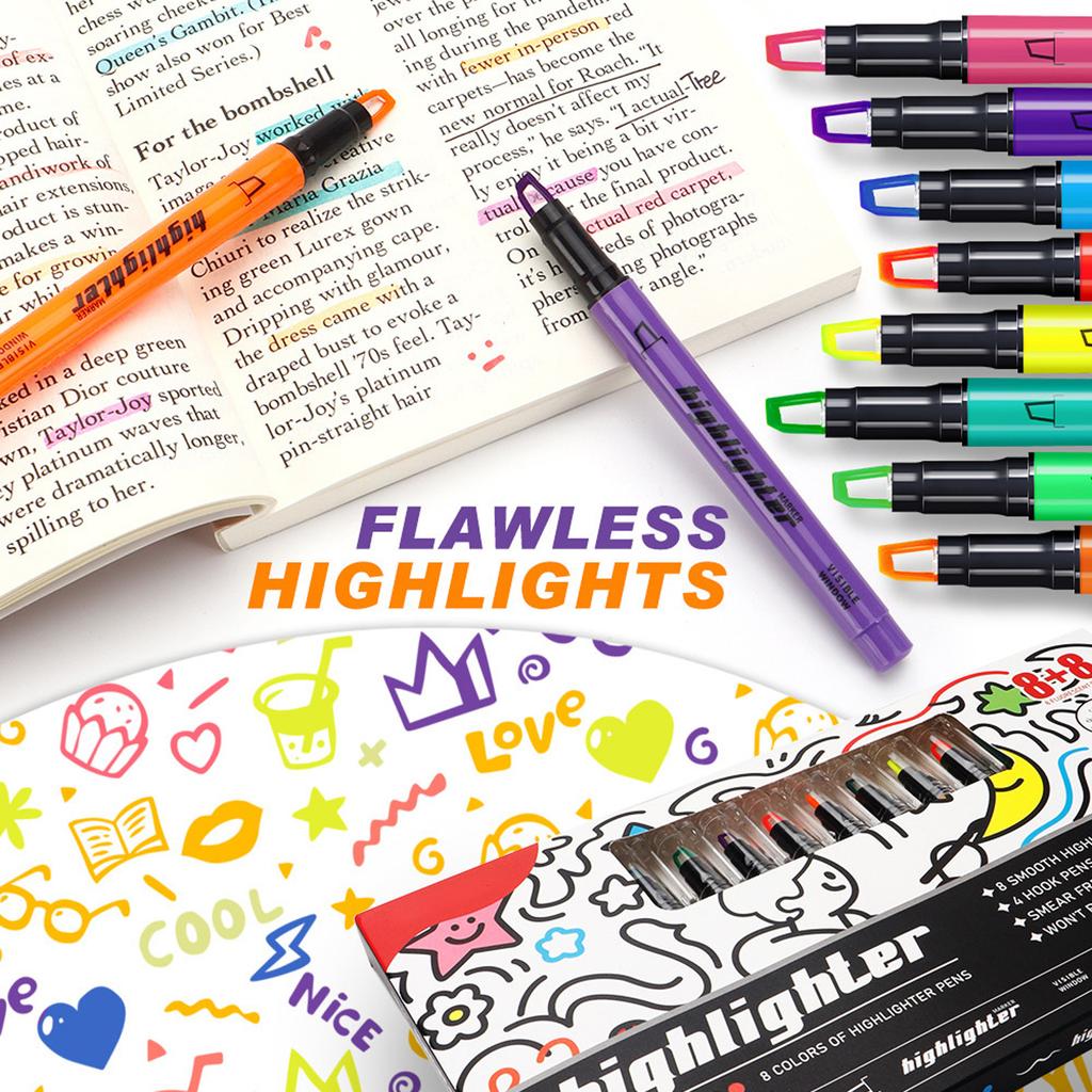 16Pcs Multicolored Glowing Highlighter Fluorescent Color Marker Pens For Note Taking Sketching Highlighting Doodling