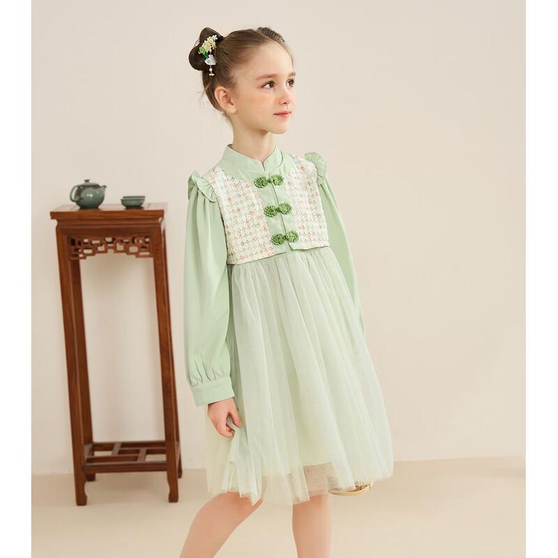 Girl s Plaid Patchwork Mesh Faux Two-Piece Dress 140